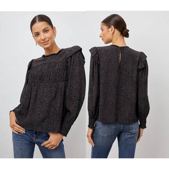 Rails Kadi Blouse Spotted Slate Balloon Sleeve Ruffle Blouse (XL) - Picture 2 of 14